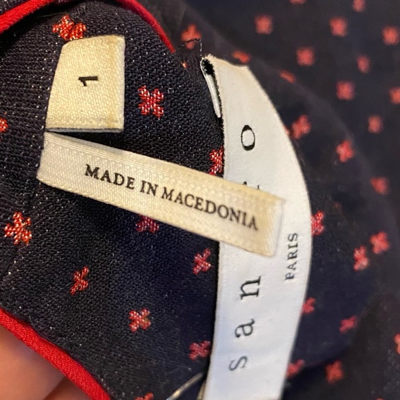 NWOT Sandro Paris Size 1 Navy and Red Embroidered Cutout jacquard mini dress - Picture 4 of 16